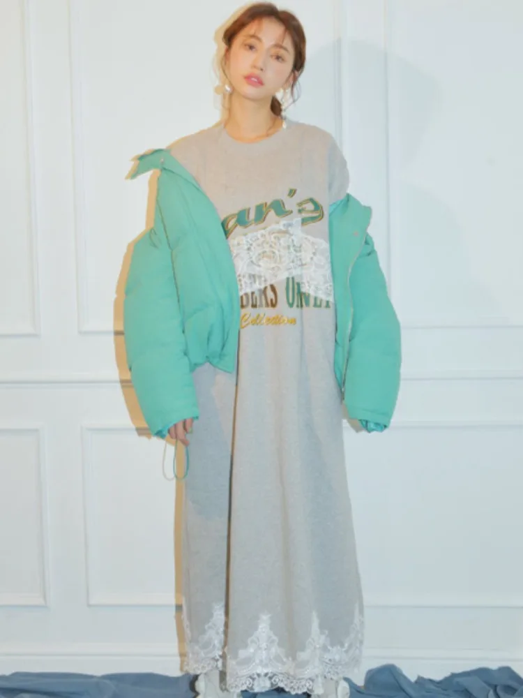 

Повседневный свитшот Dr Long Sve в стиле пэчворк с кружевной отделкой и буквенным принтом Dr Sweet And Sal Sle Подходит для поездок на работу Осень-Весна