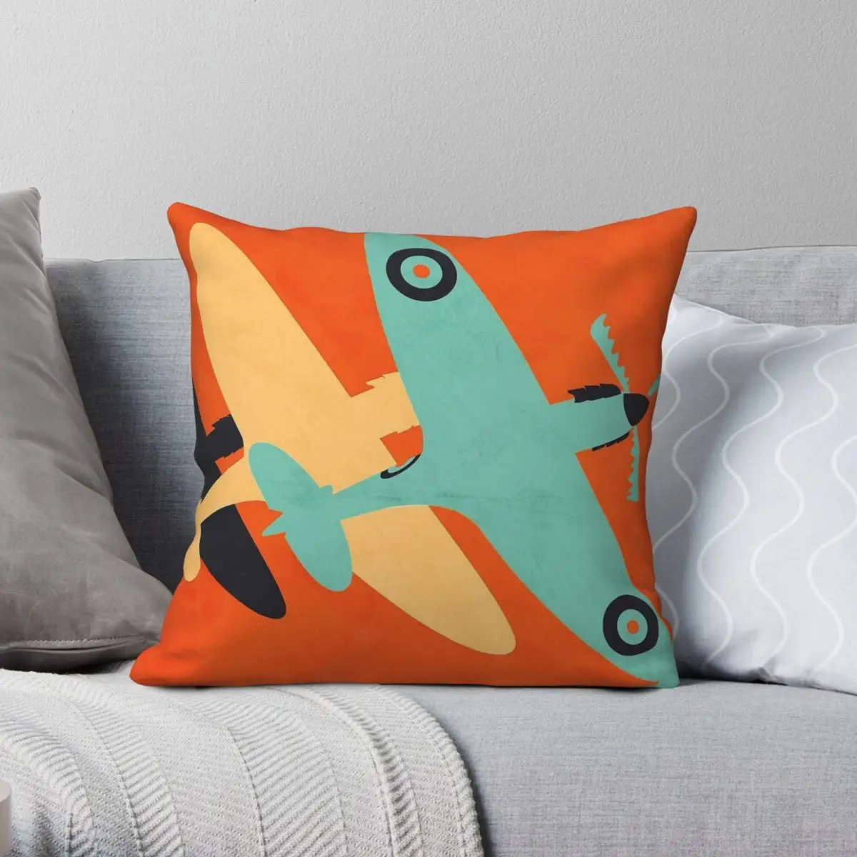 Supermarine Spitfire Square Pillowcase Polyester Linen Velvet Pattern Zip Decor Car Cushion Cover Wholesale 45x45