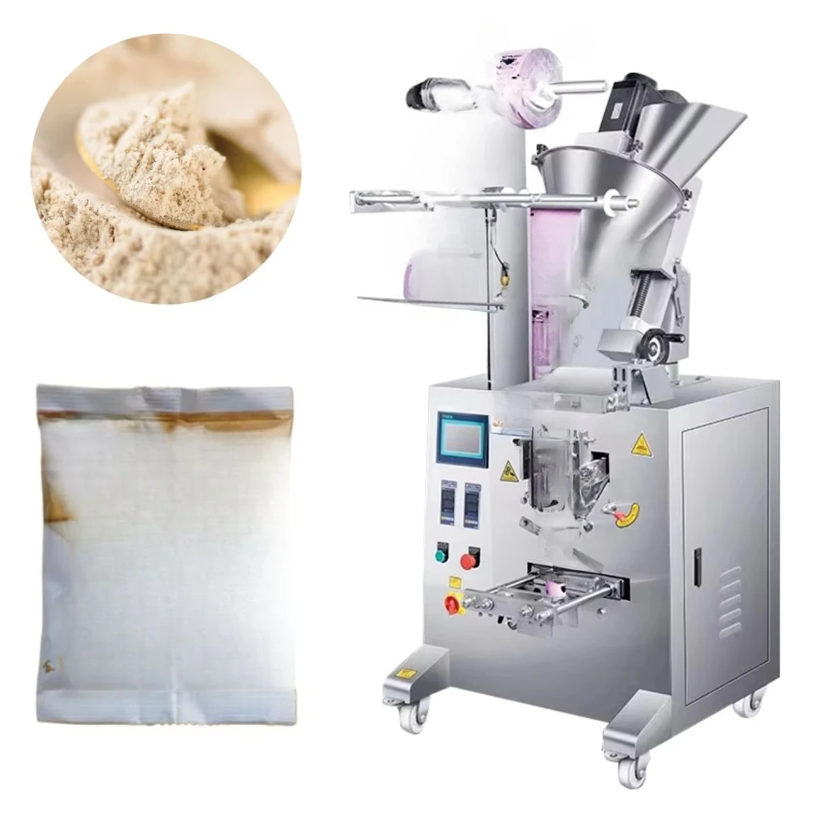 Pequeña máquina automática de llenado y envasado al vacío, pequeña bolsa automática de papel de aluminio para embalaje de levadura en polvo