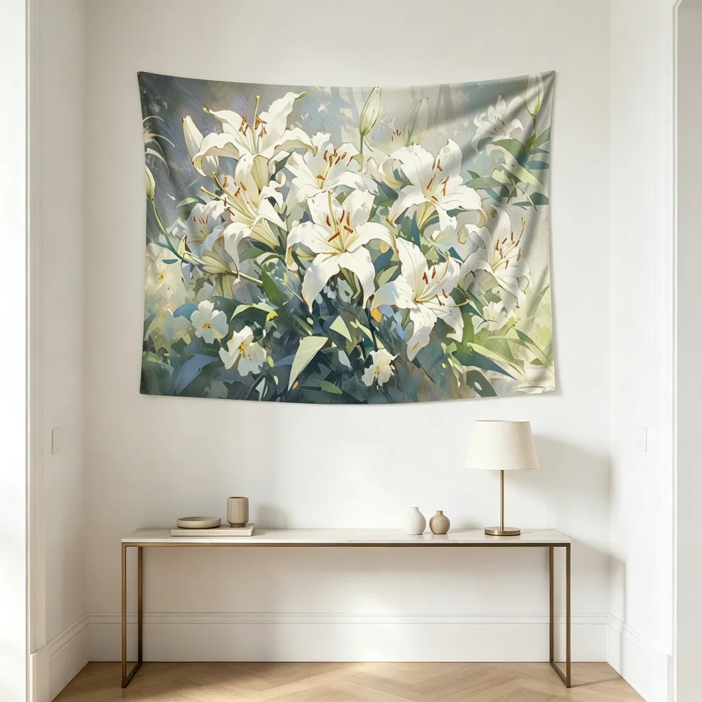 1PC Lily Print Backdrop Banner, Bedroom Living Room Photo Background, Polyester Wall Hanging, Home Decor Party Decoration, Wall