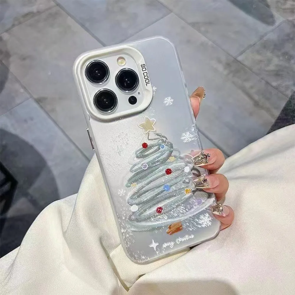 Ins ندفة الثلج شجرة عيد الميلاد جراب هاتف آيفون 16 برو ماكس 15 برو 14 13 12 11 بريق Y2K عيد الميلاد الحالات الهاتف آيفون 15