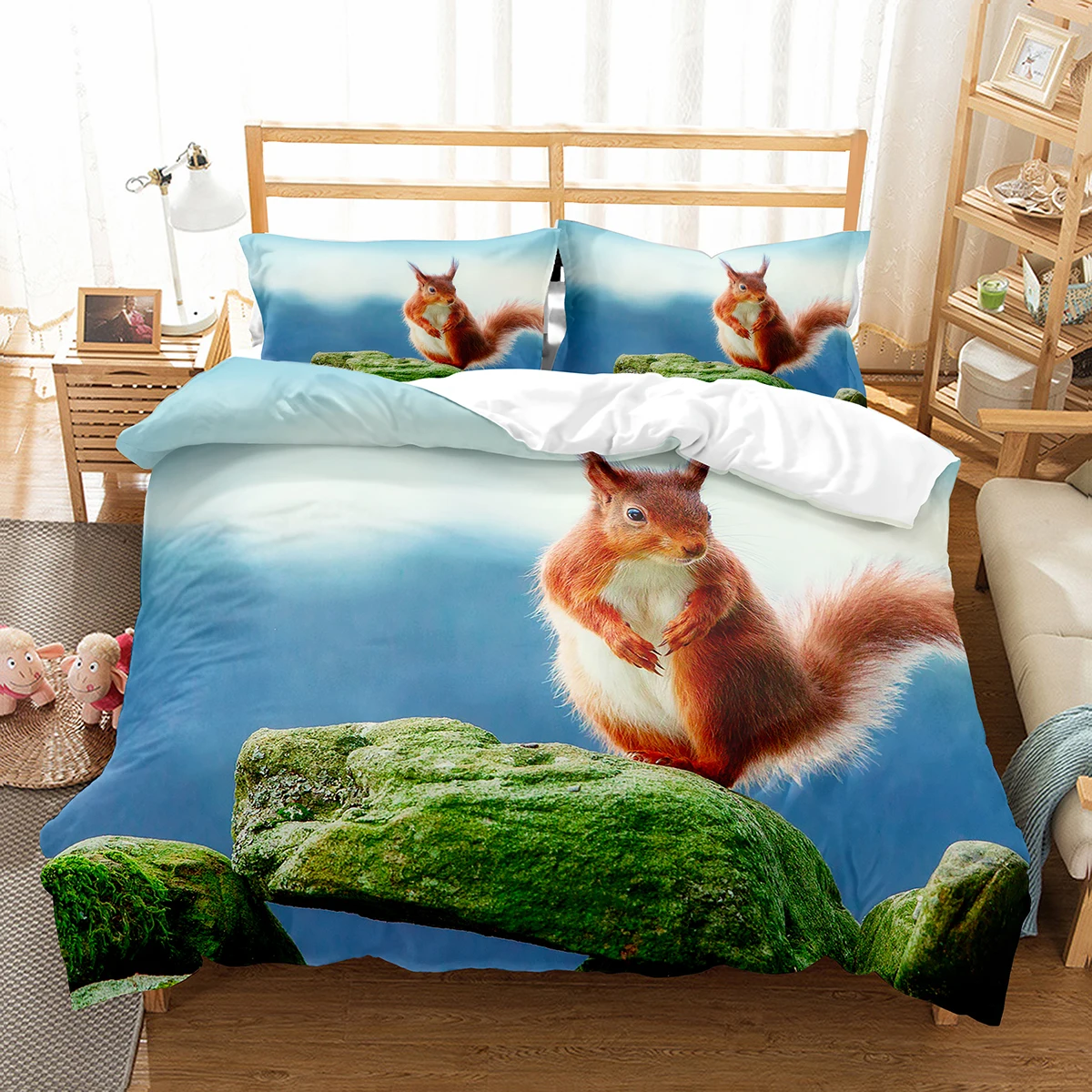 

Squirrel Duvet Cover Set Cute Wild Animals Polyester Comforter Cover With Pillowcase For Kids Teen Bedroom Decor King Queen Size