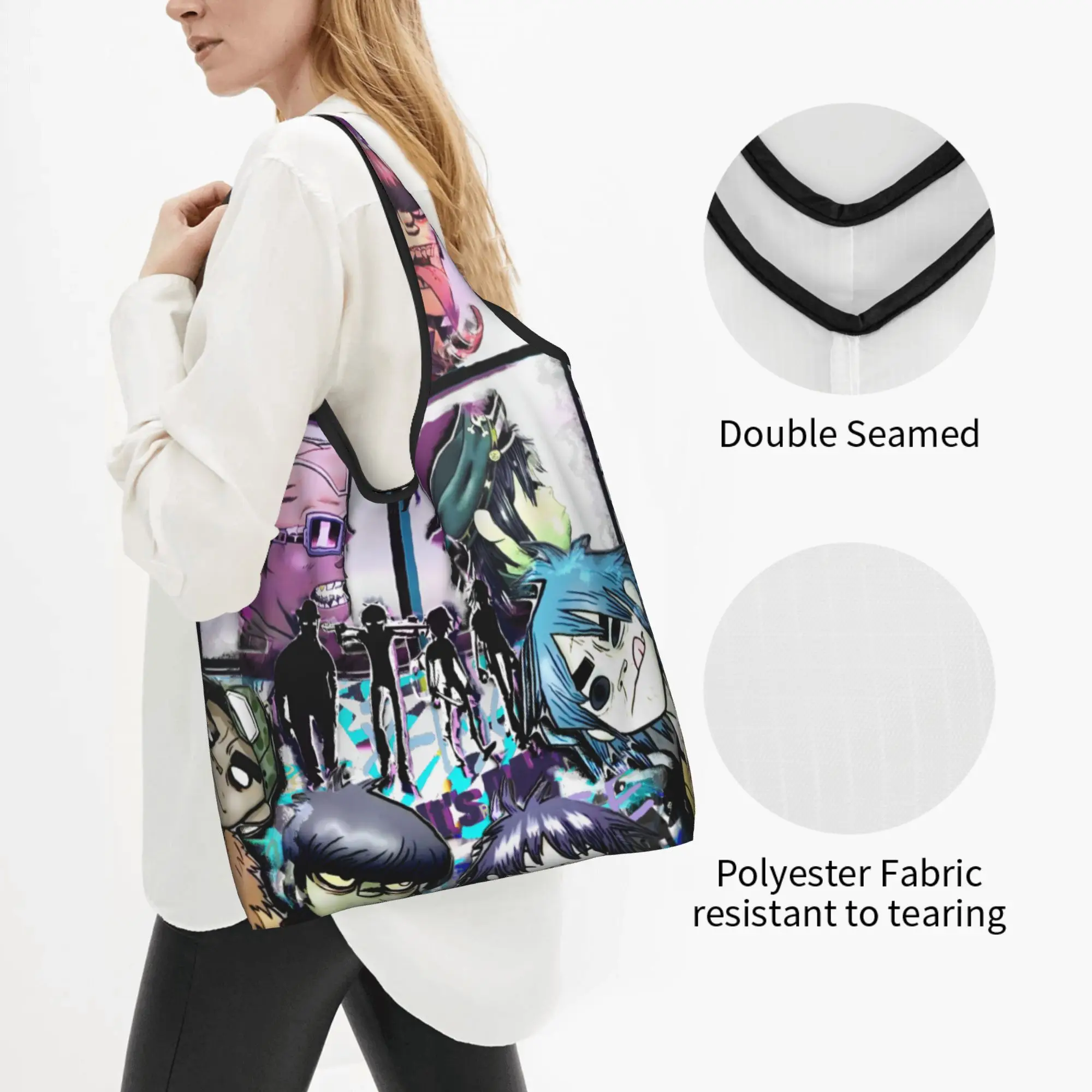 Custom G-Gorillazes Anime Comics  Shopping Bags Women Portable Large Capacity Groceries Heavy Metal Tote Shopper Bags