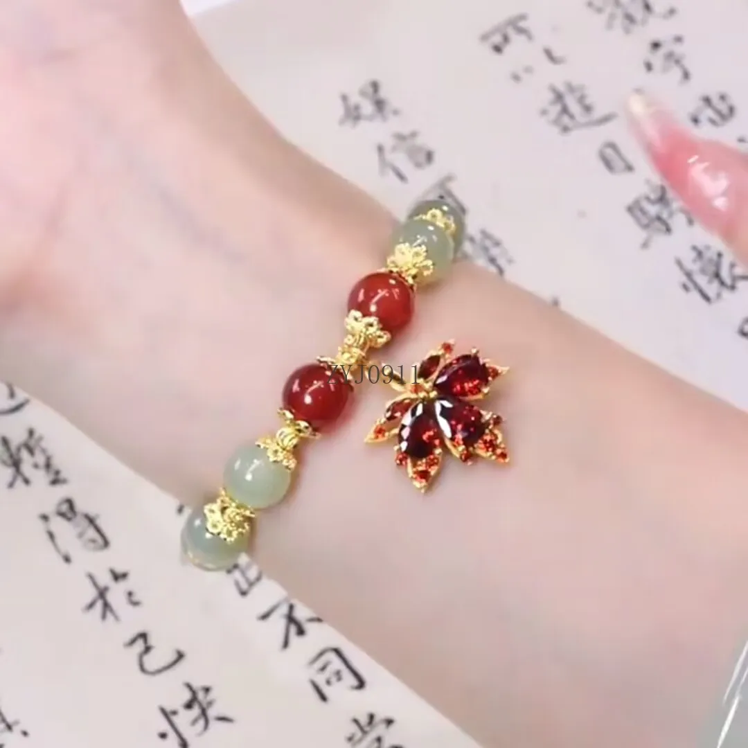 سوار أوراق القيقب الأحمر الفاخر المرصع بالألماس، سوار متعدد الاستخدامات