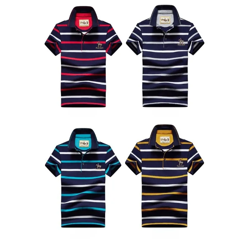 Outdoor Comprehensive Training Striped Quick Drying Polo Shirt Men's Fashionable Pure Cotton Comfortable Short Sleeved T-shirt