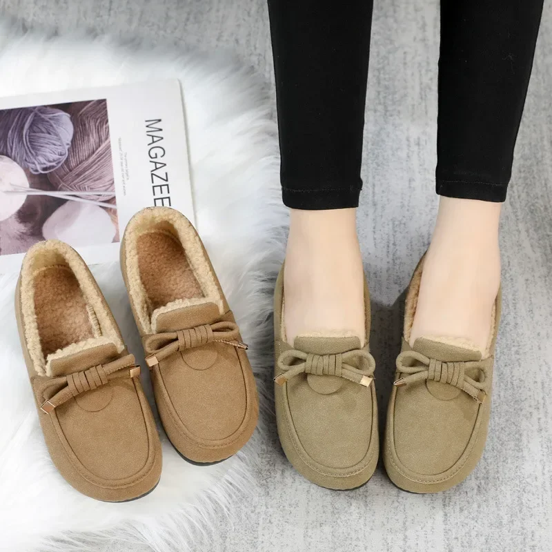 Women's Warm Snow Boots Winter New Fashion Casual Loafers Plush Anti Cold Outdoor Butterfly Knot Women's Cotton Shoes