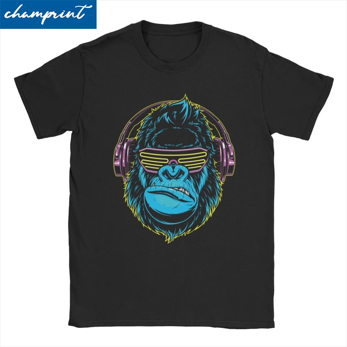 Creative Monkey Dj Gorilla T-Shirt Men Women's Round Collar Pure Cotton T Shirt Animal Short Sleeve Tee Shirt Unique Clothing