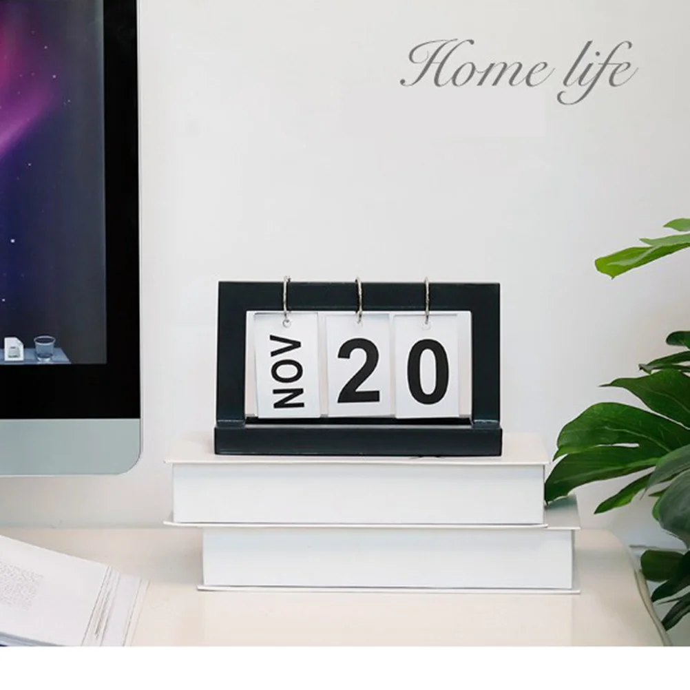 

Wooden Desk Minimalist Page Flip Home Decor Accessory Christmas Mother'S Calendar Day Wooden Crafts Gift Black