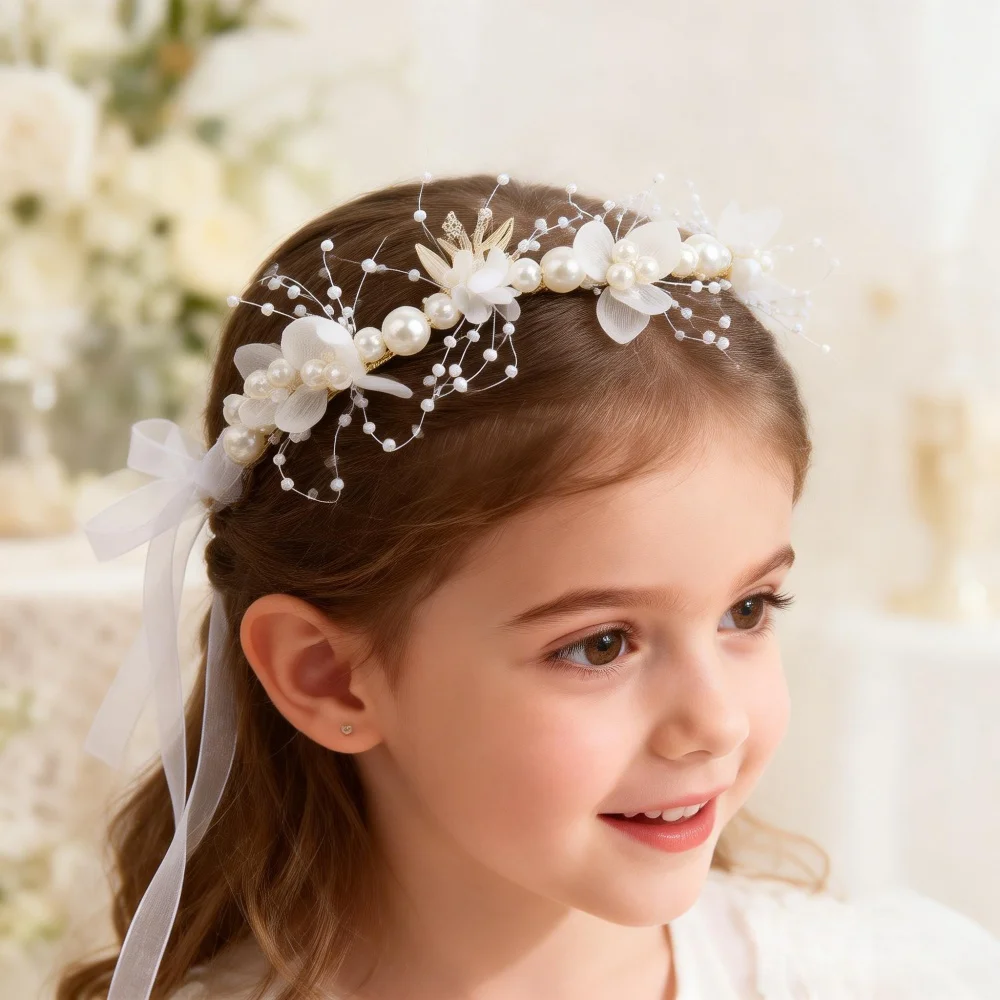 1pc Flower Headband with Ribbon Children's Hair Accessories, Floral Design, Ideal for Weddings and Bridesmaids image 2
