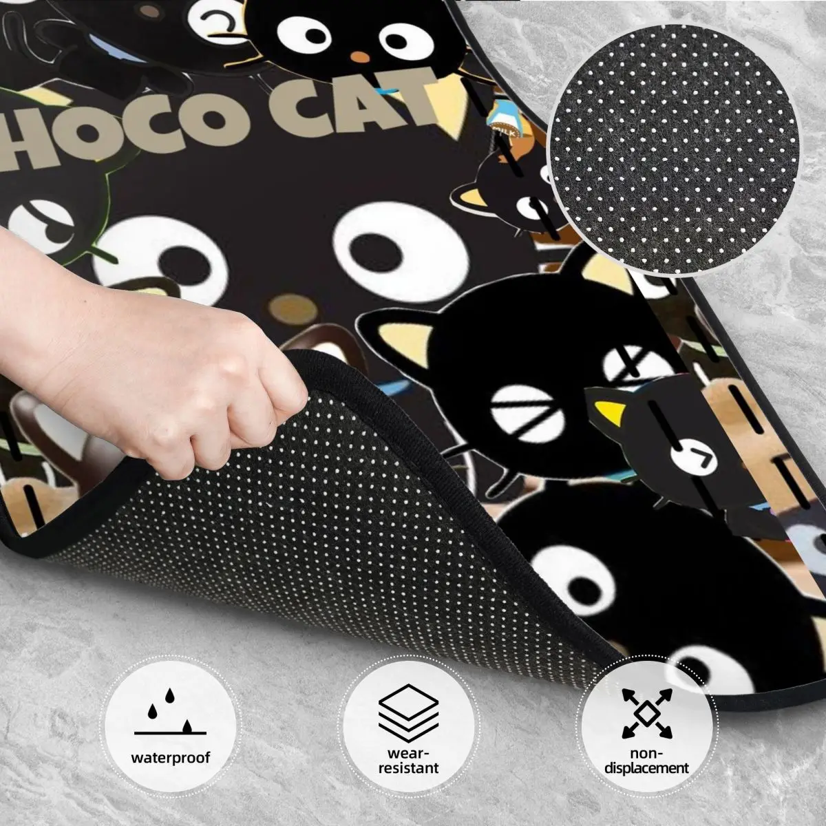 Chococats Kawaii الحصير القط الأسود للسيارات في جميع الأحوال الجوية مقاوم للماء الحصير بطانة مجموعة كاملة اكسسوارات السيارات #4