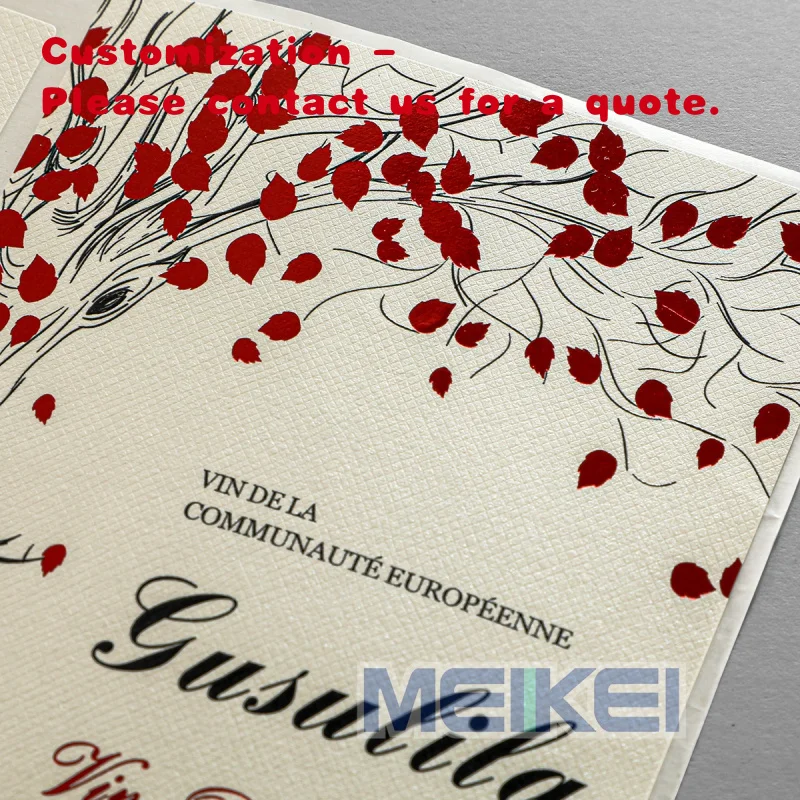 

custom.Red Foil Spot Custom Bottle Label Black Embossed Premium Champagne Labels Anti-Fade Wine Bottles Labels Printing