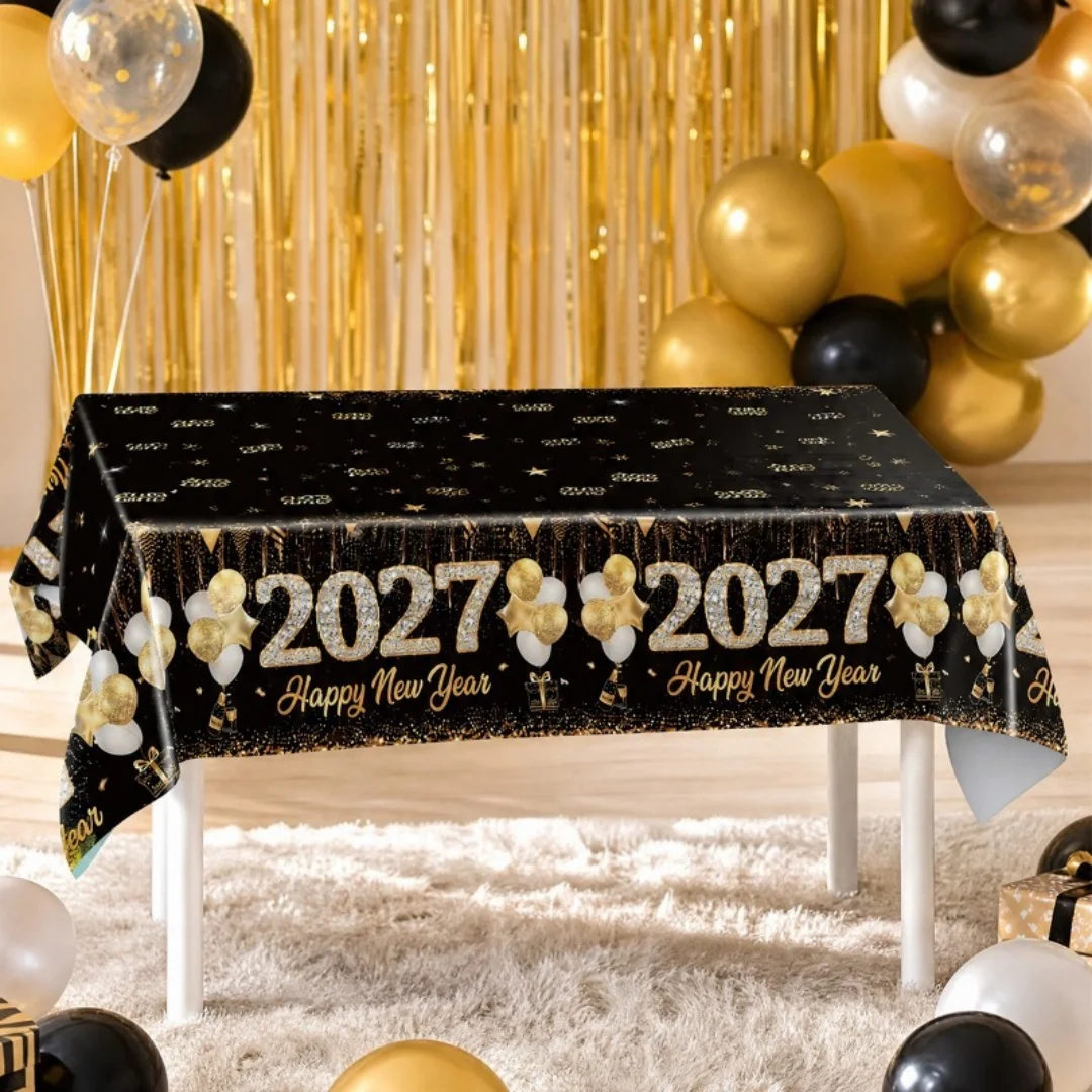 1pc Happy New Year Tablecloth Sparkling Disposable Plastic Table Cover New Year Party Supplies New Year Decoration for Home 2027