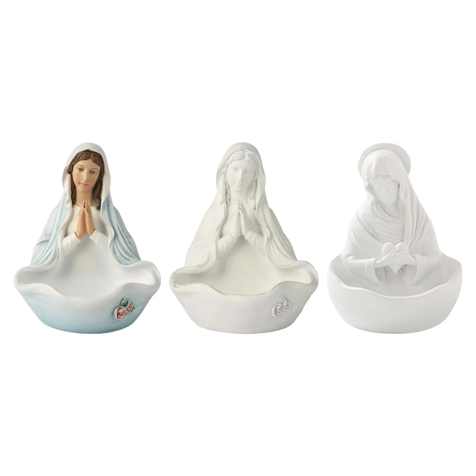 Virgin Mary Statue Key Bowl Decorative Trinket Tray Gift Resin Jewelry Trinket Tray for Entryway Table Office Desk Home Decor