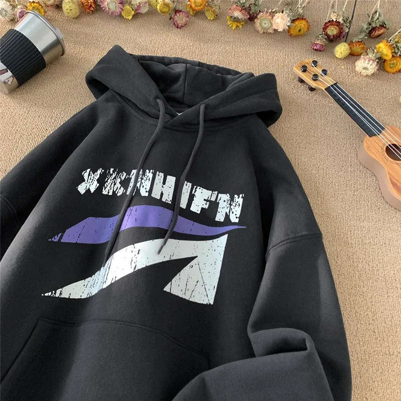 Autumn Winter New Hoodies for Men Oversized Hoodie Sweatshirt Letter Graphic Hip Hop Loose Casual Tops Simple Harajuku Hooded