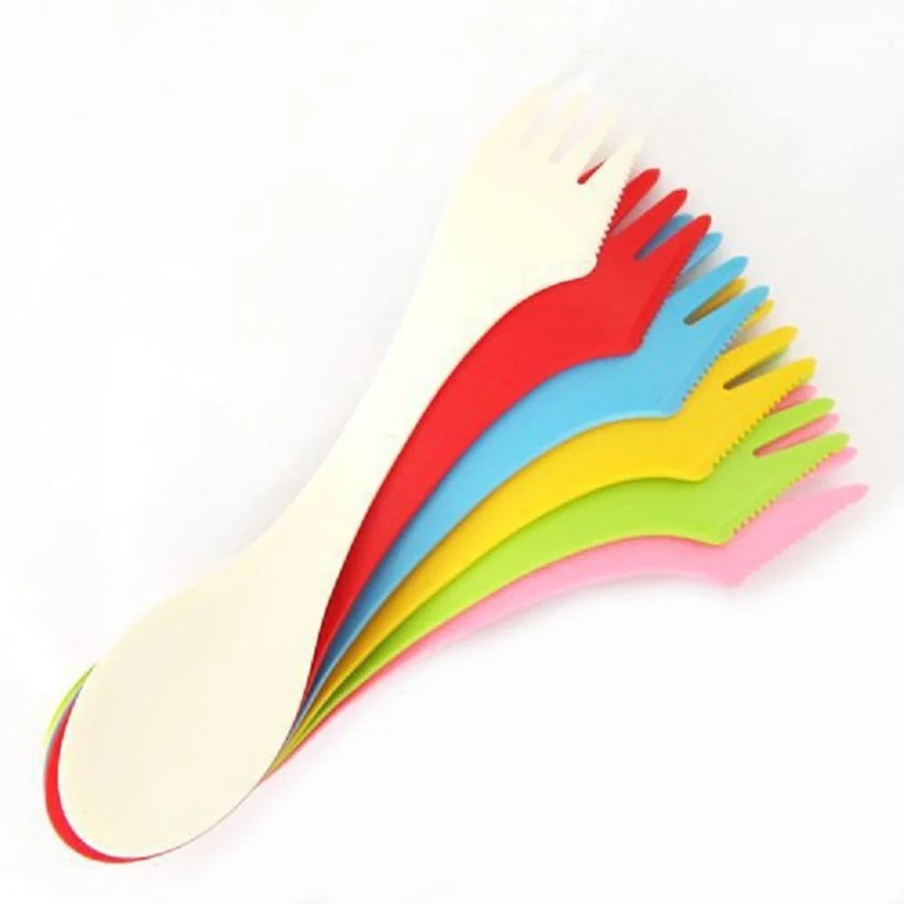 6pcs 3 in 1 Flatware Set Acrylic Cutlery with Spoon and Fork (Pink White Yellow Red Green Blue) acrylic cutlery set