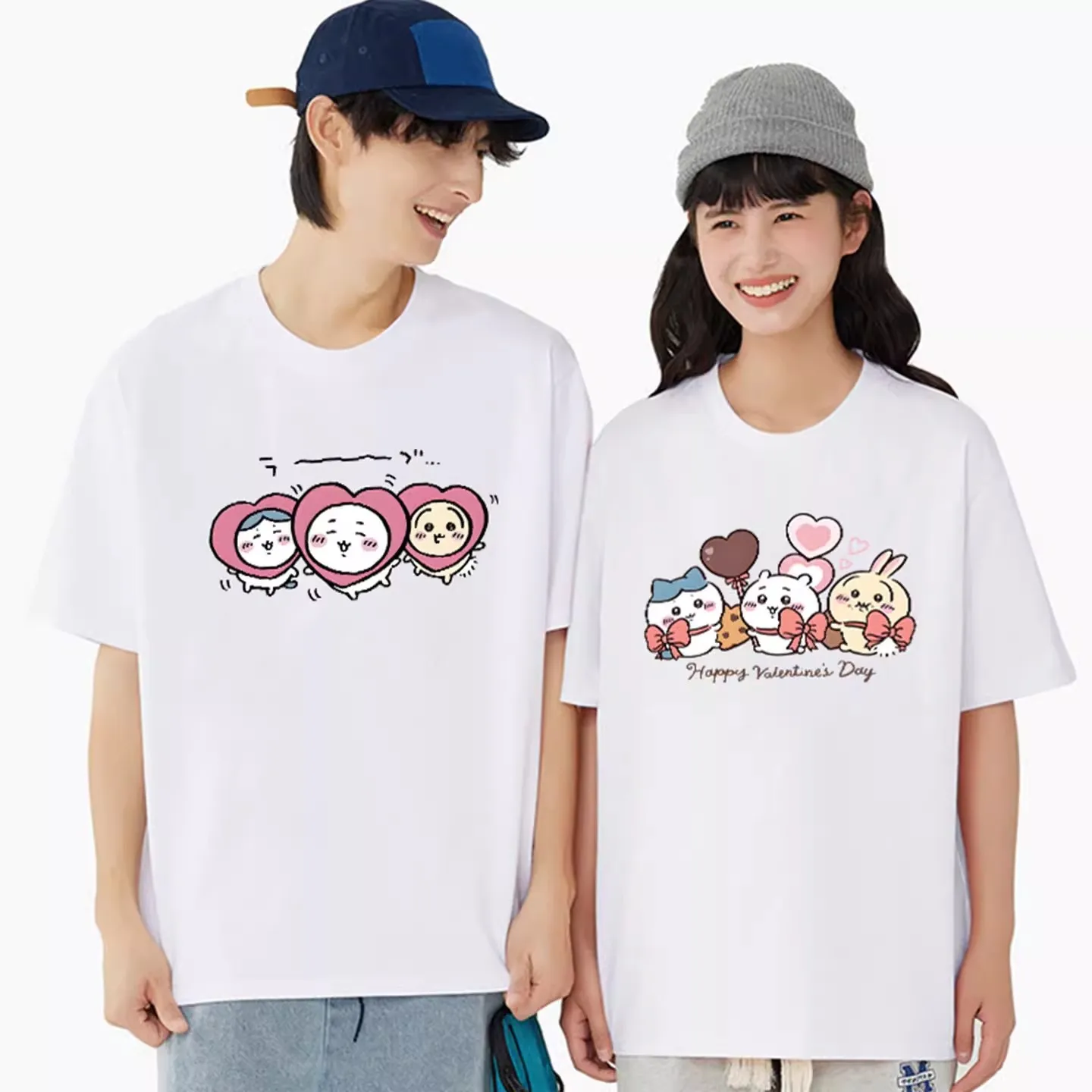 Chiikawa Valentine's Day Couple T‑Shirts, Japanese‑Style Cartoon Usagi Couple‑Style Gift Tops