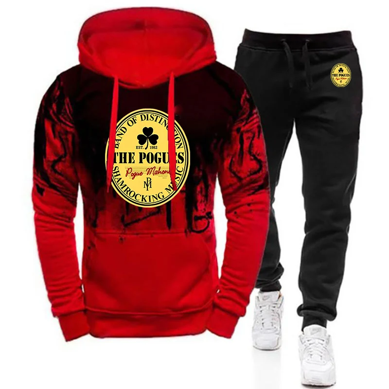 THE POGUES Print 2025 Spring And Autumn Men New Gradient Color Drawstring Hoodie + Casual Sweatpant Harajuku Sports Suit