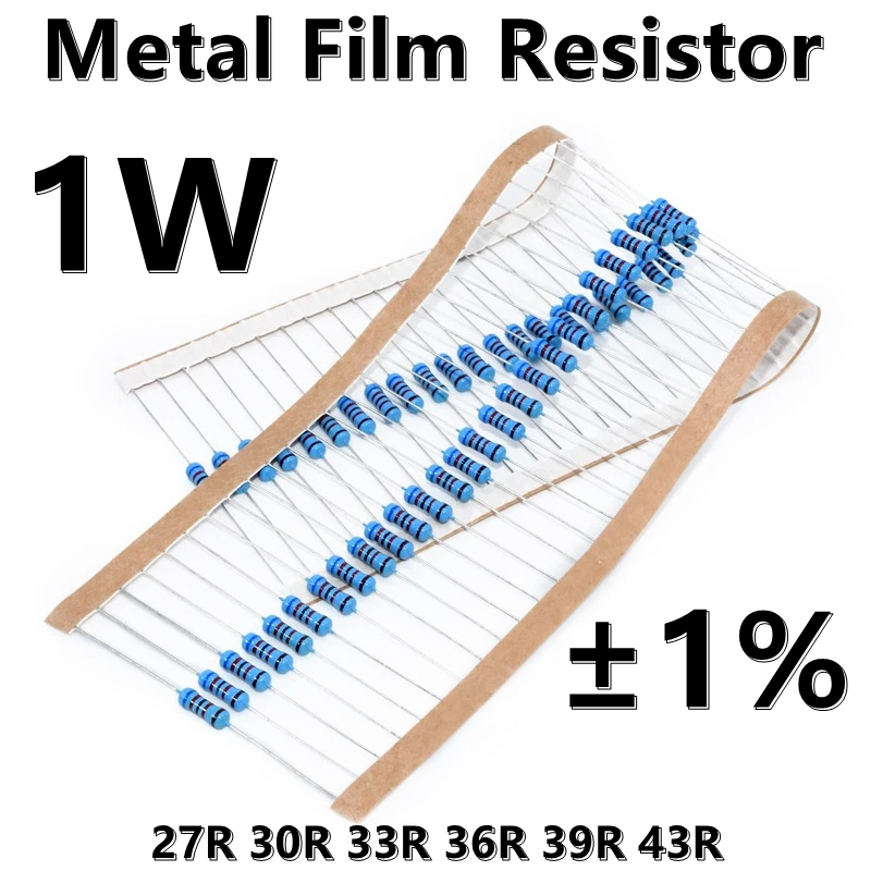 (50 pz) resistenza a Film metallico 1W 1% resistenza di precisione ad anello a cinque colori 27R 30R 33R 36R 39R 43R