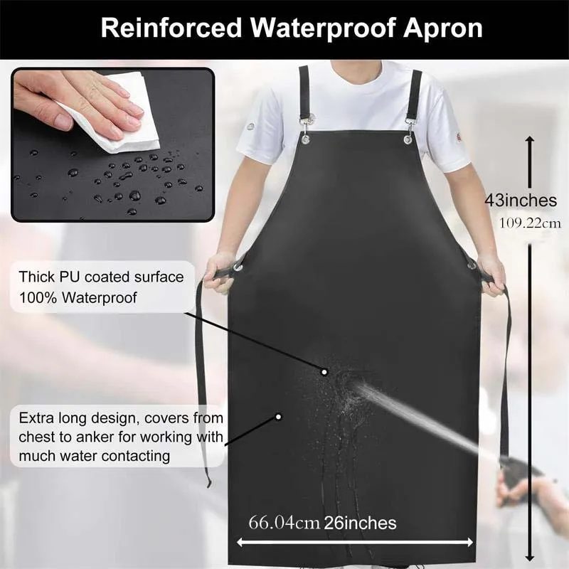 SUNYUE Adjustable Back Strap for Dishwasher Butcher Dog Grooming Chemical Resistant Thicker Apron Black
