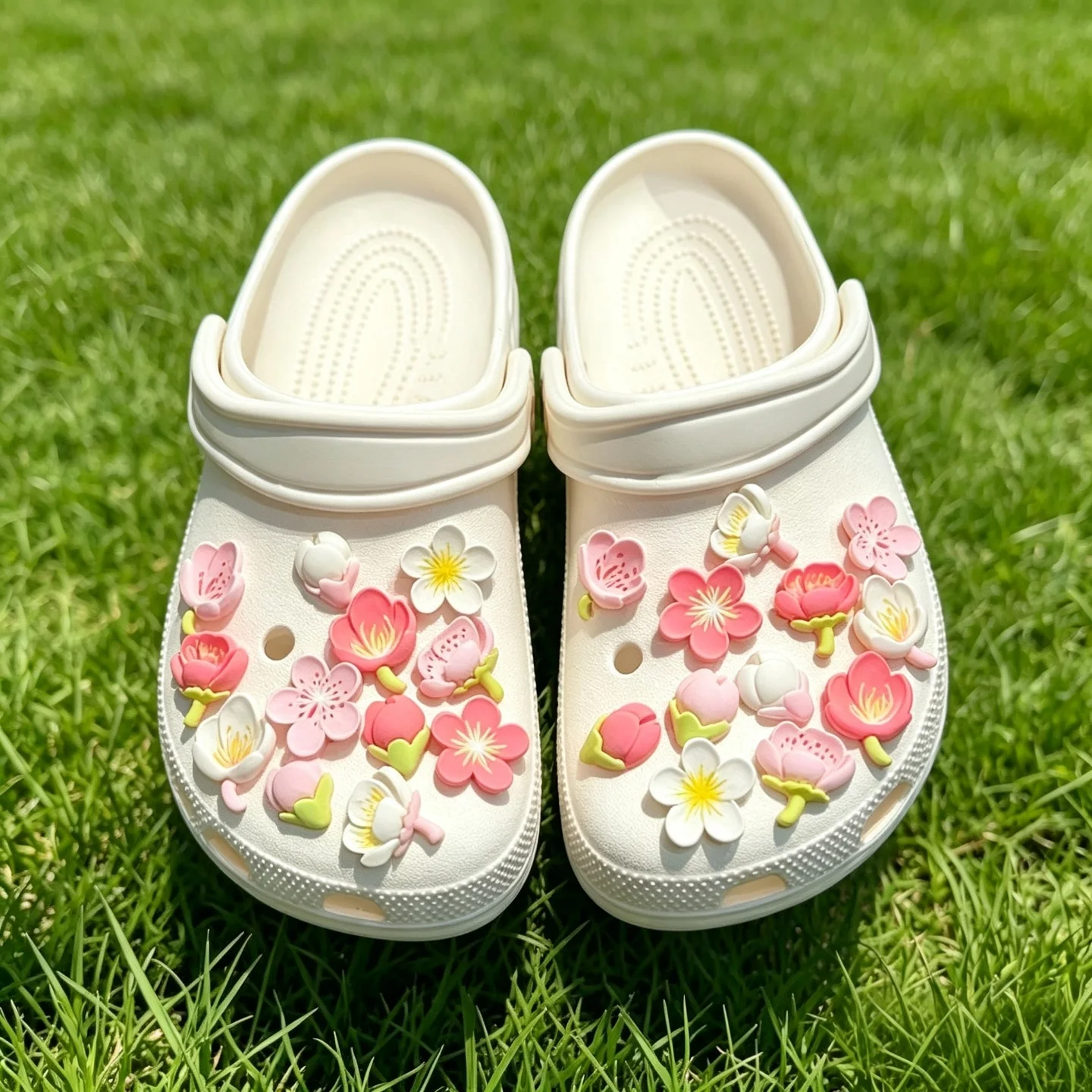 Pastel Cherry Blossom Daisy Flower Shoe Charms Detachable Decor For Girls Clogs Bubble Slides Cute Daily Footwear Small Gift Acc