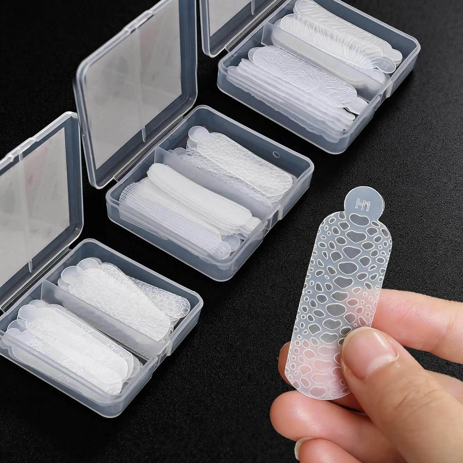 24Pcs French Manicure Nail Forms Set Dual Sticker Silicone Molds for Quick Design Reusable Rose Stencils with Relief Pattern