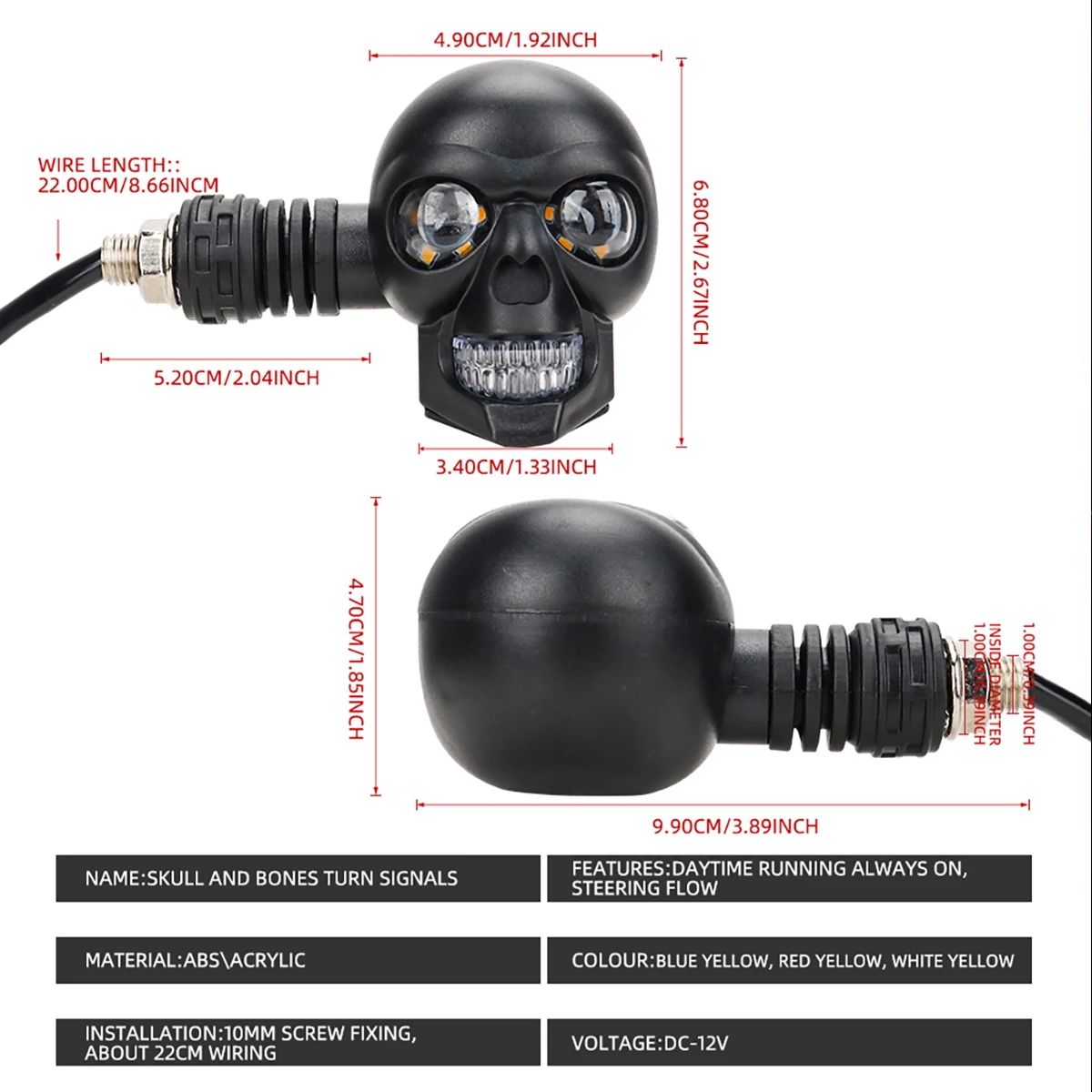 2PCS Motorcycle LED Dual Color Skull Shape Waterproof Fog Light  Auxiliary Headlights ATV Scooter Driving For Racer Spotlight image 4