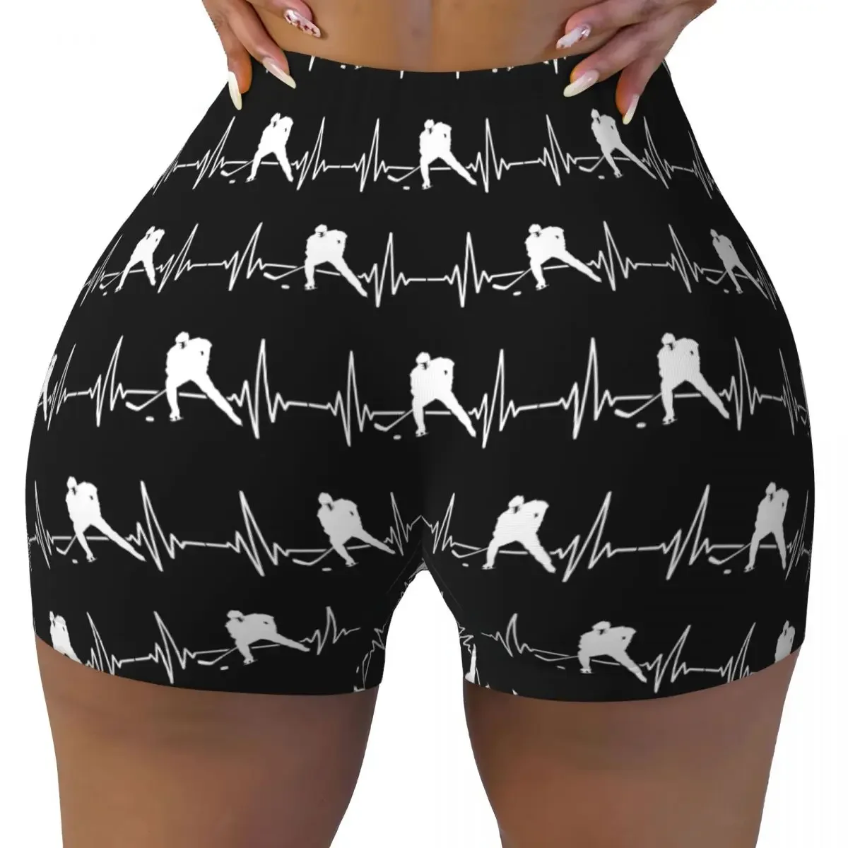Custom Ice Hockey Heartbeat, Hockey Heartbeat Women Gym Workout Running Shorts Athletic Volleyball Biker Yoga Shorts