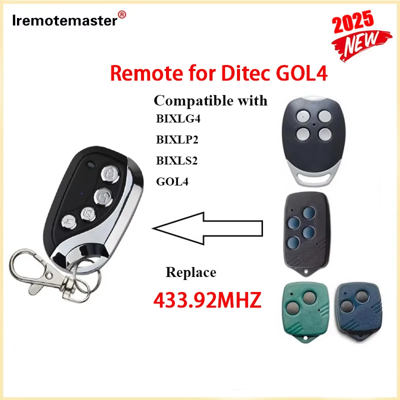 2025 New For DITEC GOL4 BIXLS2 BIXLP2 BIXLG4 433.92mhz Garage Door Remote Control Rolling Code Handheld Garage Door Transmitter