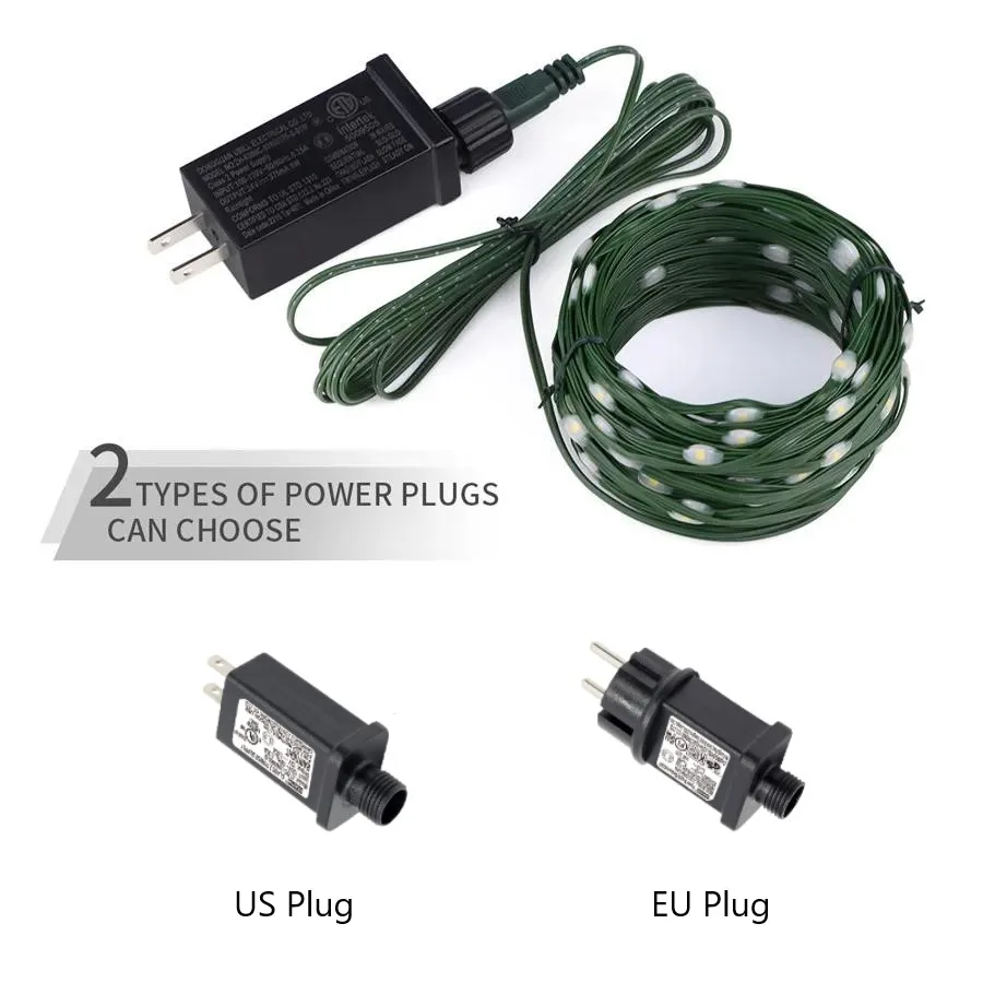 Christmas Decorations 2024, Lighting String 30m 50m 100m Green Wire LED Strip 31V US Plug Remote Control for Garden House Room