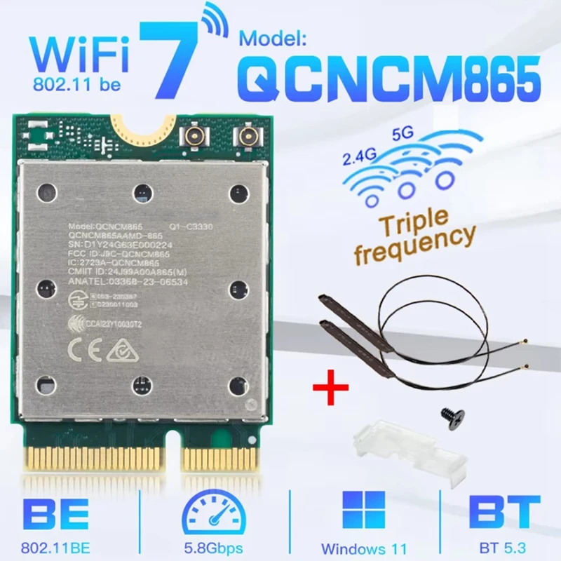 �y�Z�[�����zWifi 7 QCNCM865 M.2 �l�b�g���[�N�J�[�h Bluetooth 5.3 �ő� 5.8Gbps Wifi 6E Wlan �A�_�v�^�[ (Win11-ABVP �p)