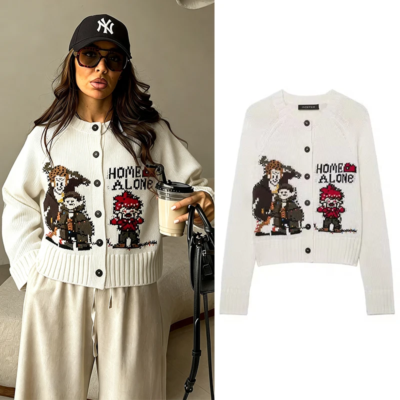 

New Year Chic Jacquard Women Cardigan Long Sleeve Lapel Knitting Cardigans Fashion 2025 Autumn Winter Elegant Sweater Coat