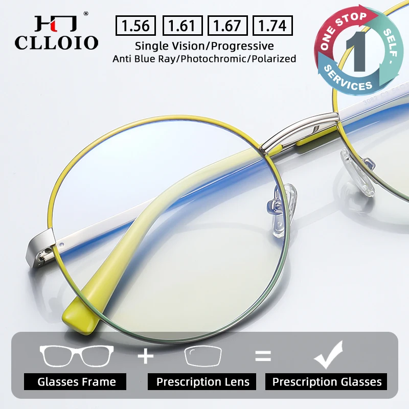 

CLLOIO Retro Round Myopia Prescription Customization Glasses Hyperopia for Women Reading CR90 Anti Blue Light Optical Eyeglasses