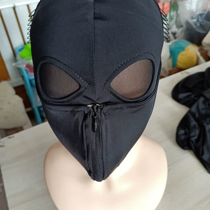 Unisex Breathable Headgear  Zipper Head Cover Couple Cosplay Game Full Face Blindfold Cap Head Hood COS Accessory Handmade