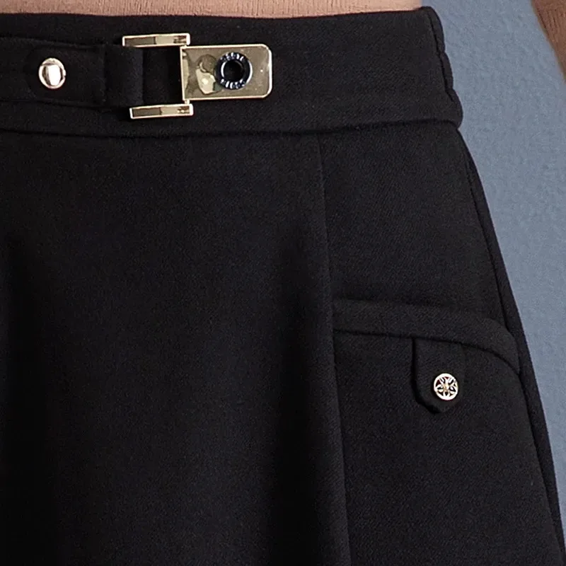 الشتاء الصوفية تنورة الخريف الشتاء المرأة الجديدة مرونة الخصر عالية الخصر مزاجه ألف خط تنورة تنحنح كبير