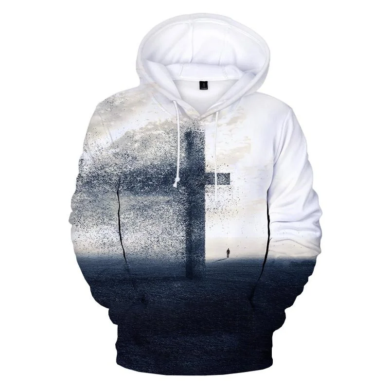 Christian Jesus Believer Men Hoodie 3D Printed Cross Hoodies Spring Autumn Casual Long Sleeves Street Oversized Men's Clothing ﻿