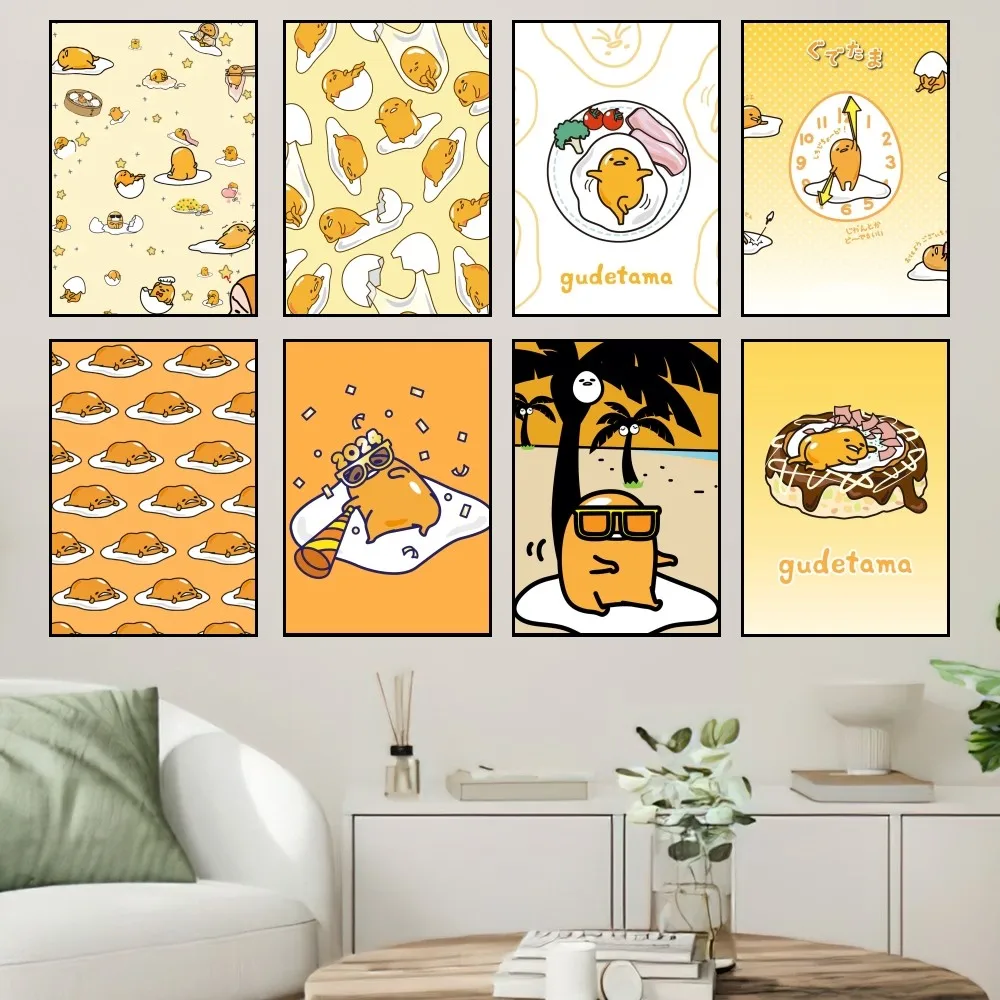 MINISO Cute Sanrio Gudetama Poster Prints Wall Painting Bedroom Living Room Decoration Office Home