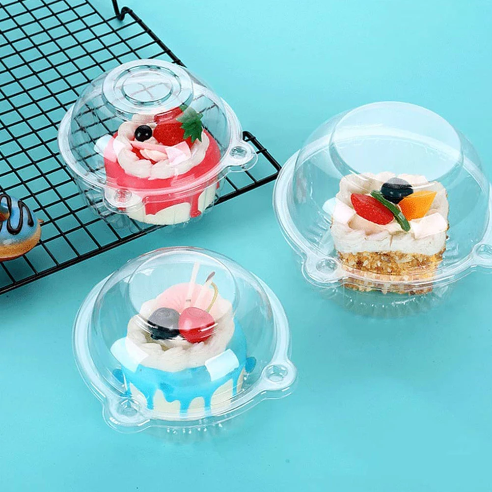 

50 Pcs Mini Cake Stand Cookie Container Yellow Cupcake Wrappers Food Preservation Boxes Plastic Dessert Containers Baking
