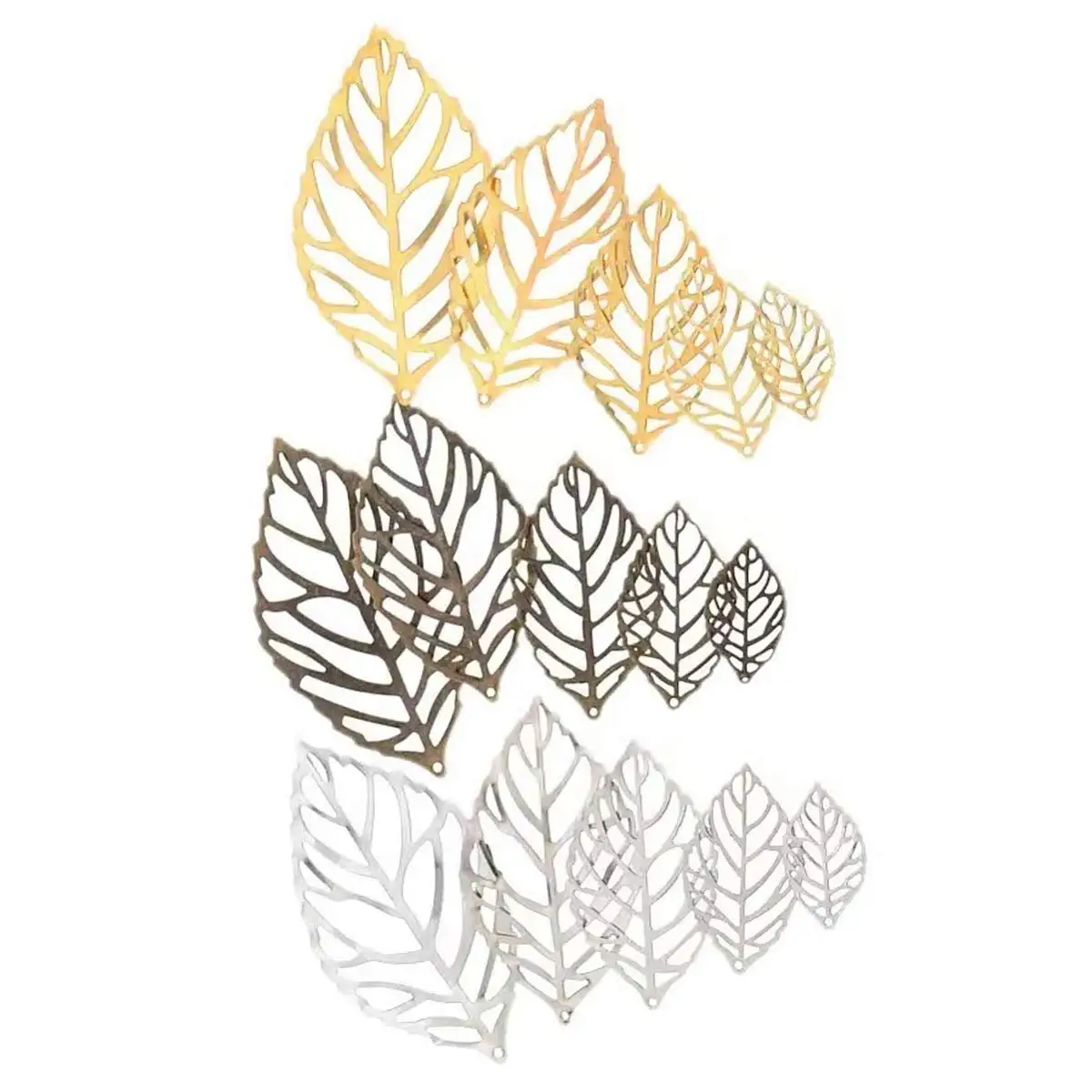 200PCS Multicolor Connector Leave Plant Pattern Filigree Wraps Metal Embellishments 14x24/20x34/32x53mm for DIY Headwear Garment