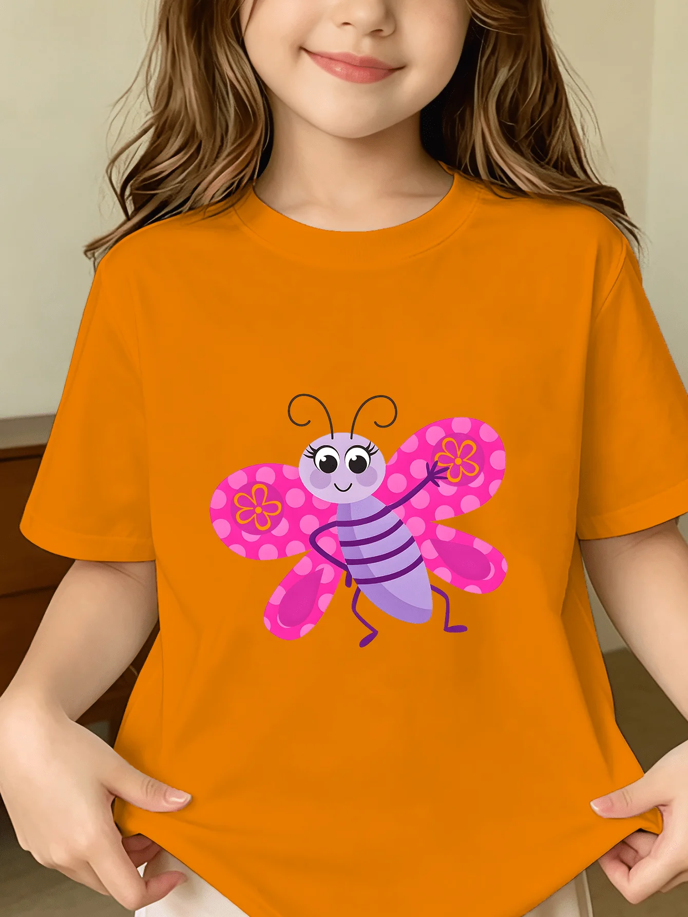Cartoon Butterfly Kids Tee Cute Insect Pattern Print Boys Girls Family Matching Cotton Summer Short Sleeve Basic Children Tshirt