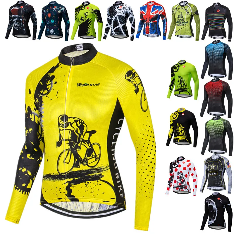 

Yellow Long Sleeve Cycling Jersey Men Autumn Bike Shirts For Cycling Shirt Team Biking Jacket Road Bicycle Clothing Cycle Tops