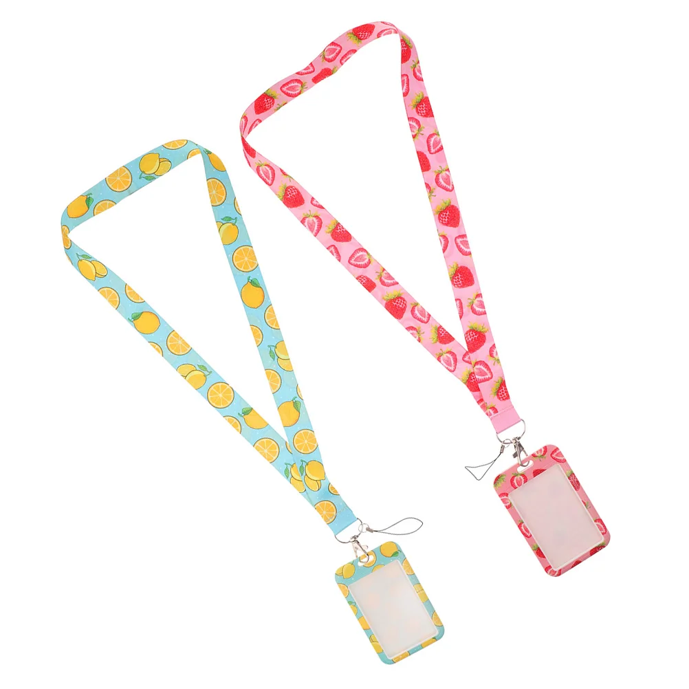 

2pcs Id Badge Holder Lanyard Fruit Pattern Card Cover Anti-Scratch Protective Sleeve For Students Teachers Doctors Businessmen