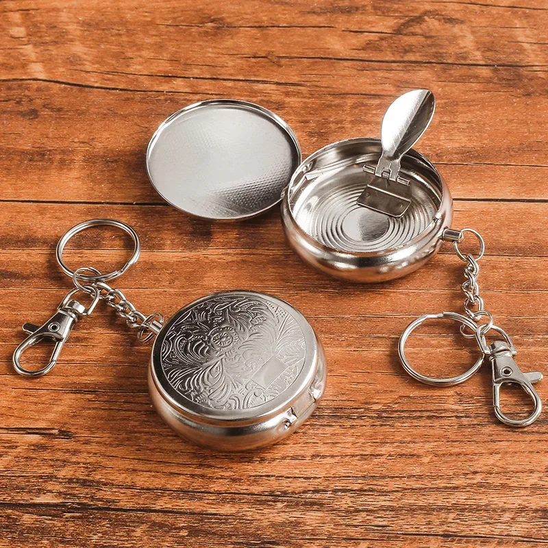 cigarette ash box Pocket Ashtray Mini Portable Tray Metal Cigar Ashtrays with Lid Sn mounted cigarette receptacle Portable Pocket Ashtray With Carabiner