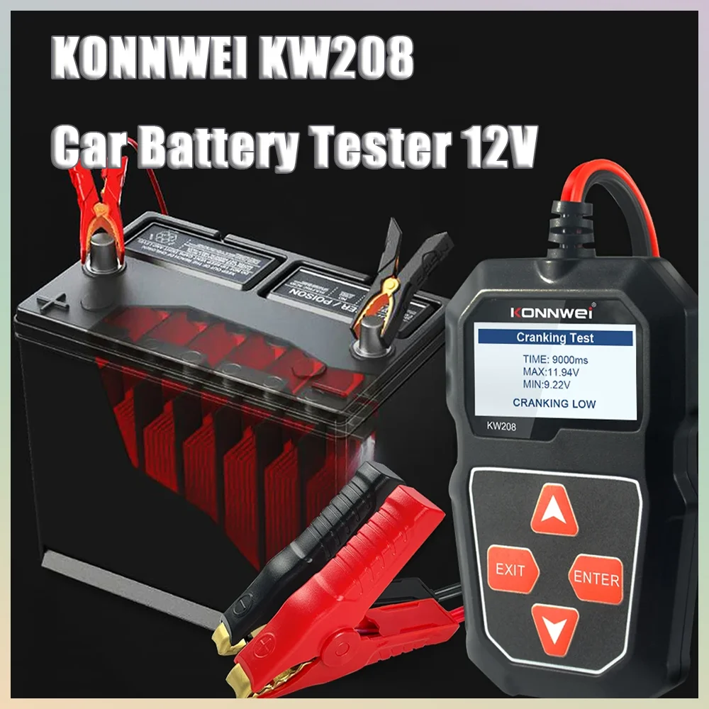 Новый тестер автомобильного аккумулятора KONNWEI KW208 12 В, 100–2000CCA, тестер цепей зарядки, анализатор аккумулятора, инструменты для аккумулятора, свинцово-кислотные