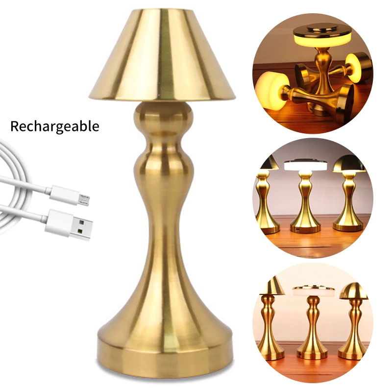 Table Lamps Retro Bar LED Touch Sensor Rechargeable Mushroom Lamp Dumbbell Bedside Lamp Restaurant Hotel Bedroom Night Lights