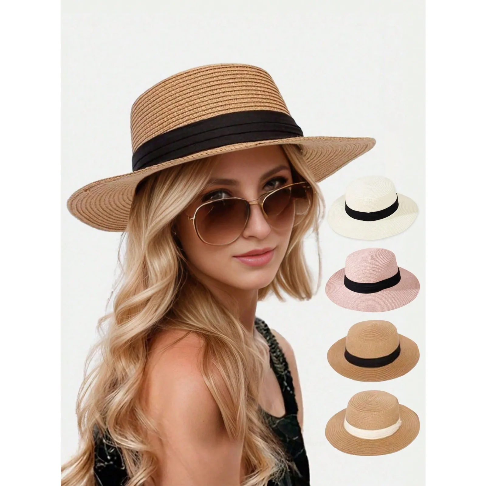 

Women's Wide Brim Woven Straw Sun Hat, Foldable & Packable Beach Hat, Suitable For Summer, Size: 56-58cm