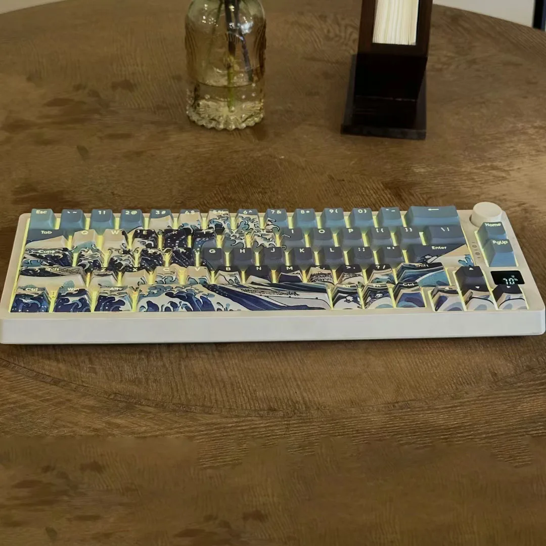 Great Wave Of Kanagawa Shine Through PBT Keycaps 125 Keys Dye Sub Keycaps Cherry Profile per Cherry MX switch tastiera da gioco