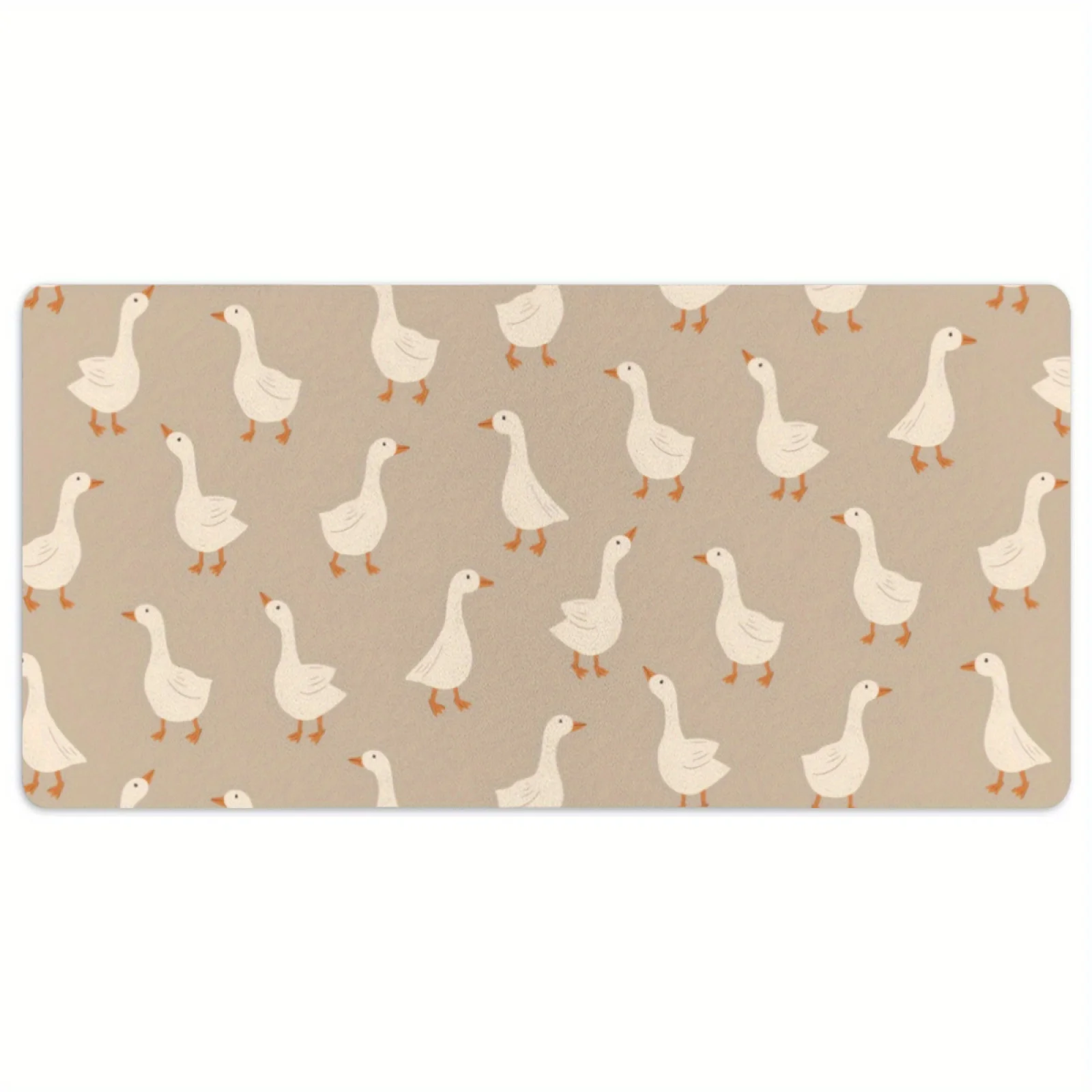 Goose Flock Pattern Desk Mat Non-Slip Rubber Base Wrist Rest Mouse Pad Beige Gaming Setup