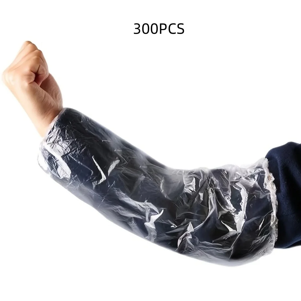 Clear Disposable Arm Sleeves 300PCS Waterproof Stretchy Plastic Oversleeves for Home Hotel Restaurant Cleaner Factory Use