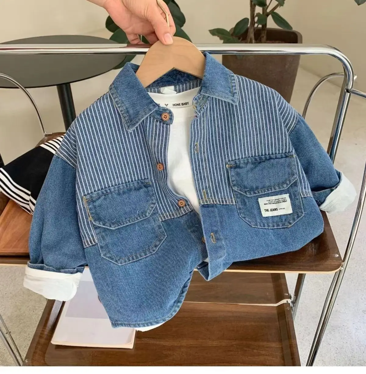 Children's shirt 2025 Spring and Autumn new boys' striped denim shirt baby Korean version fashionable top jacket