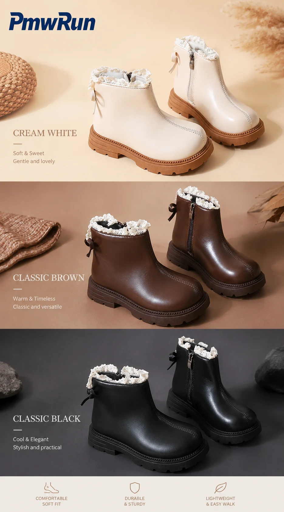 2026 Herbststiefel für Mädchen aus PU-Leder, wasserdichte Kinder-Freizeitstiefel, rutschfeste Prinzessinnen-Plateau-Stiefel, modische Stiefel – Detail 3